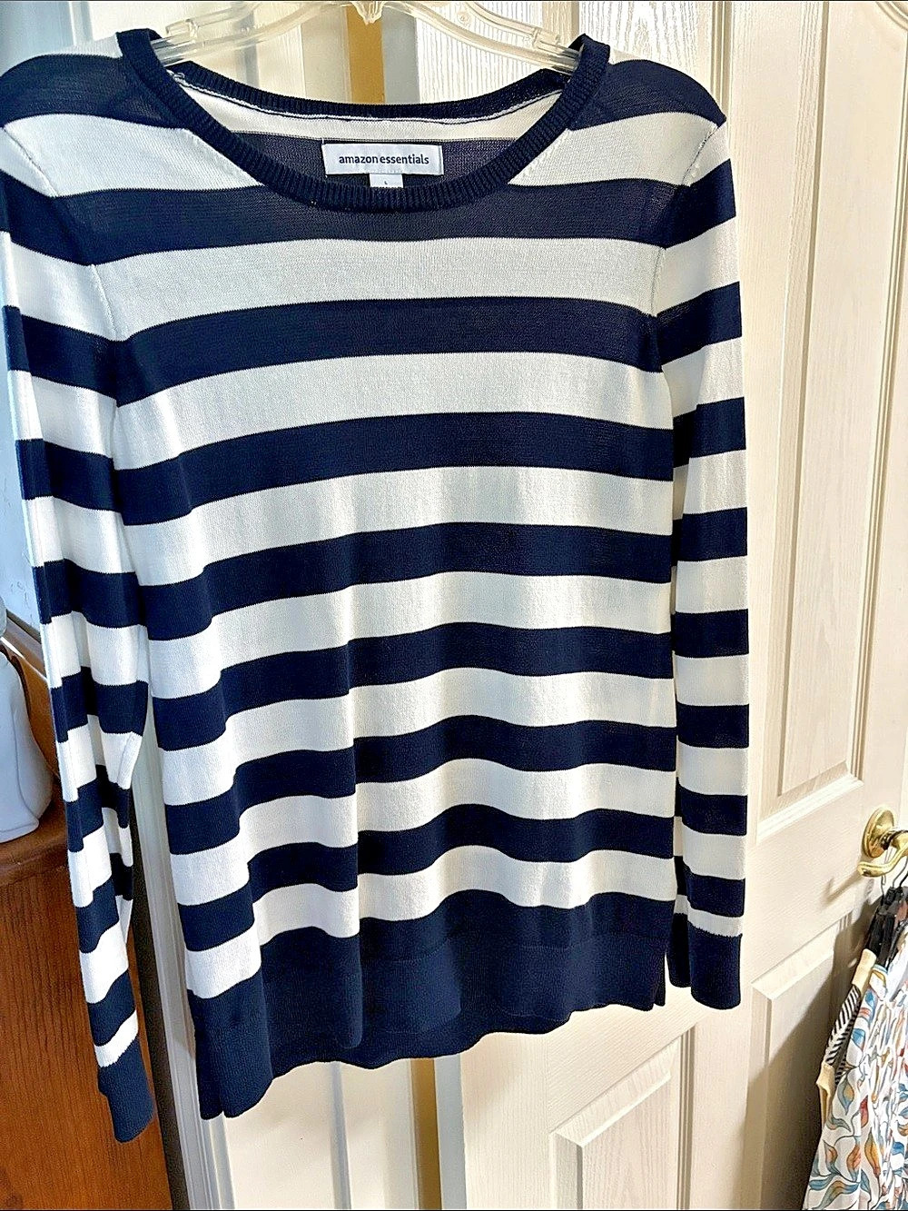 Amazon Essentials Striped Cotton Sweater Navy & White Size Large